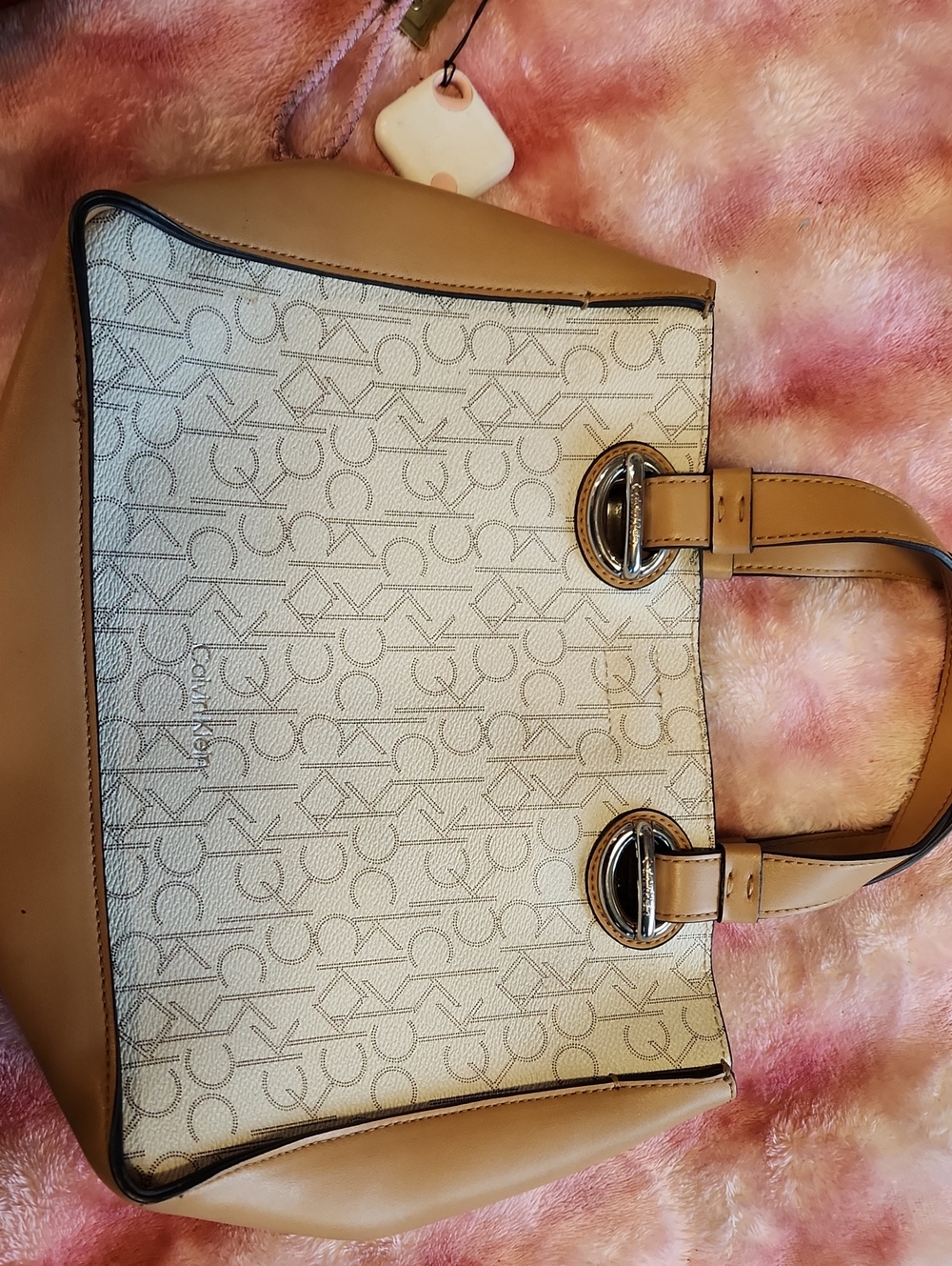 Calvin Klein Tan & Cream Signature Monogram Tote